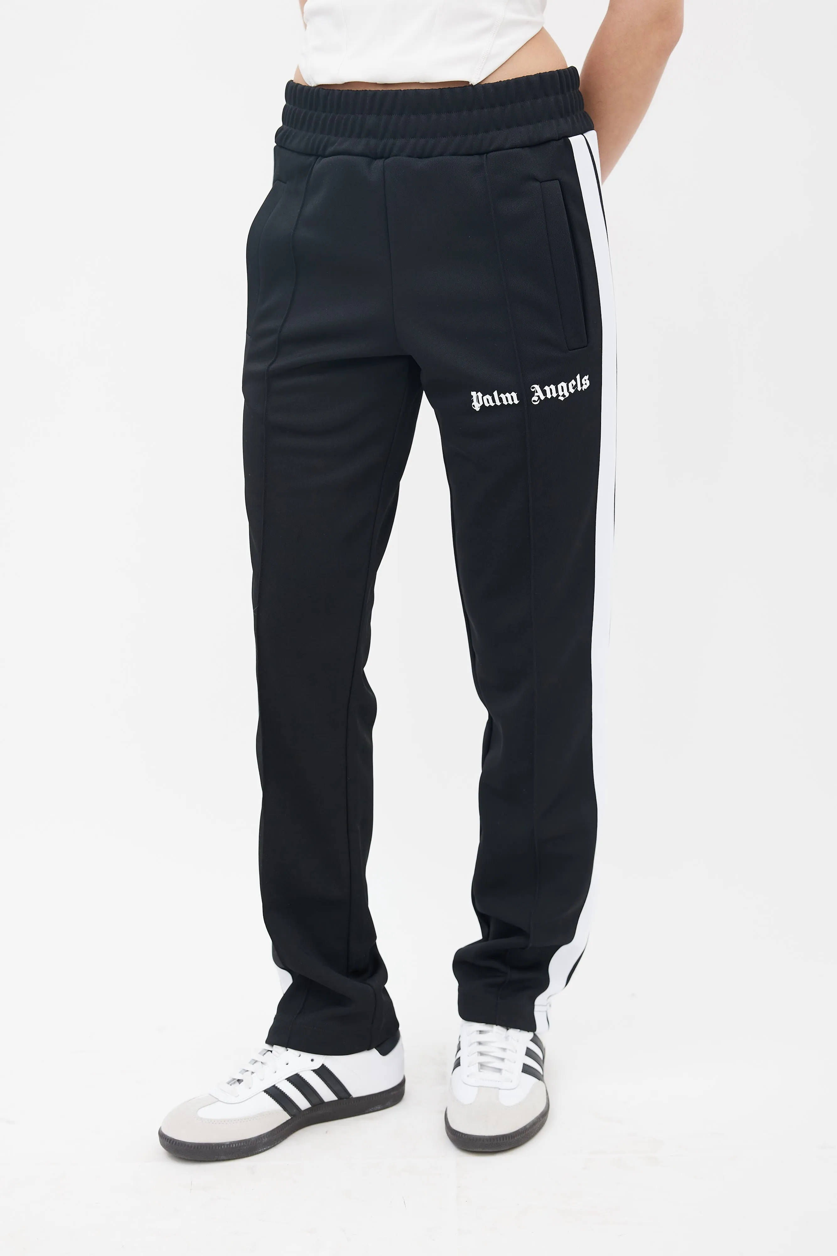 Black & White Stripe Logo Track Pant