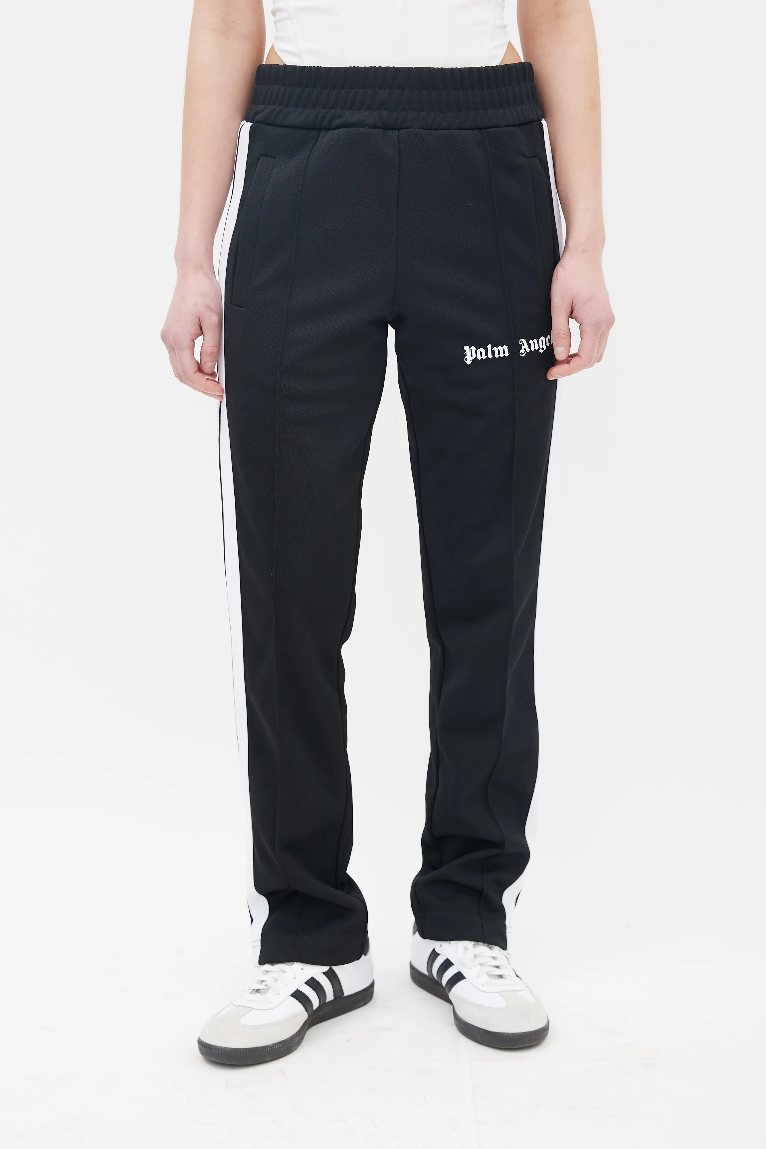 Black & White Stripe Logo Track Pant