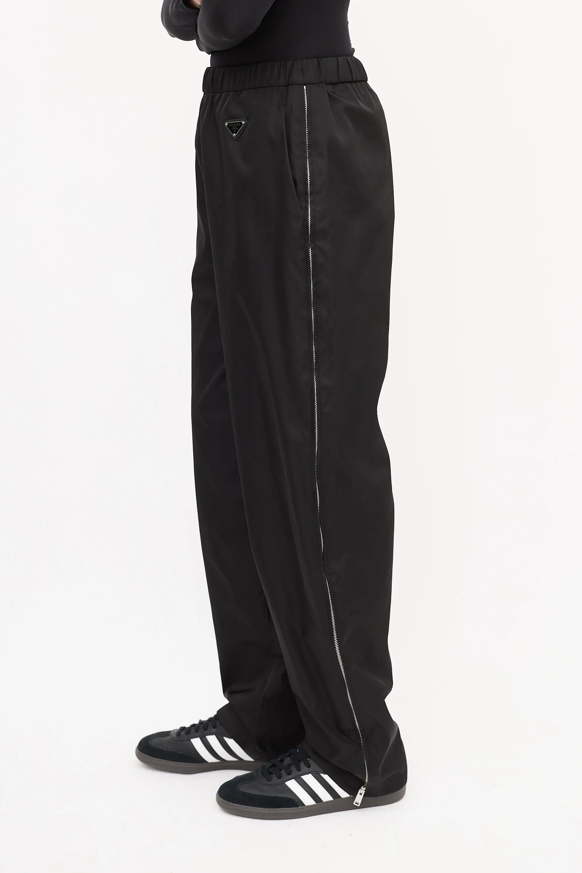 Black Nylon Triangle Logo Track Pant