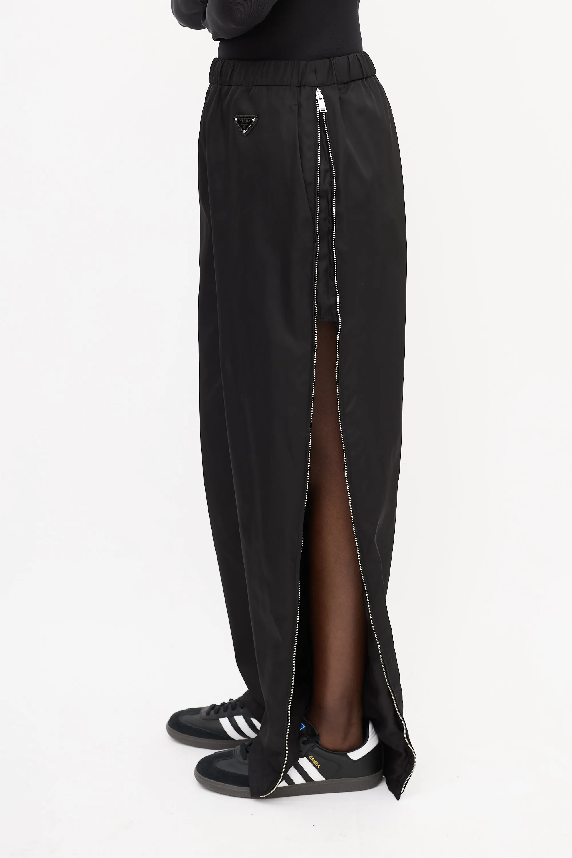 Black Nylon Triangle Logo Track Pant
