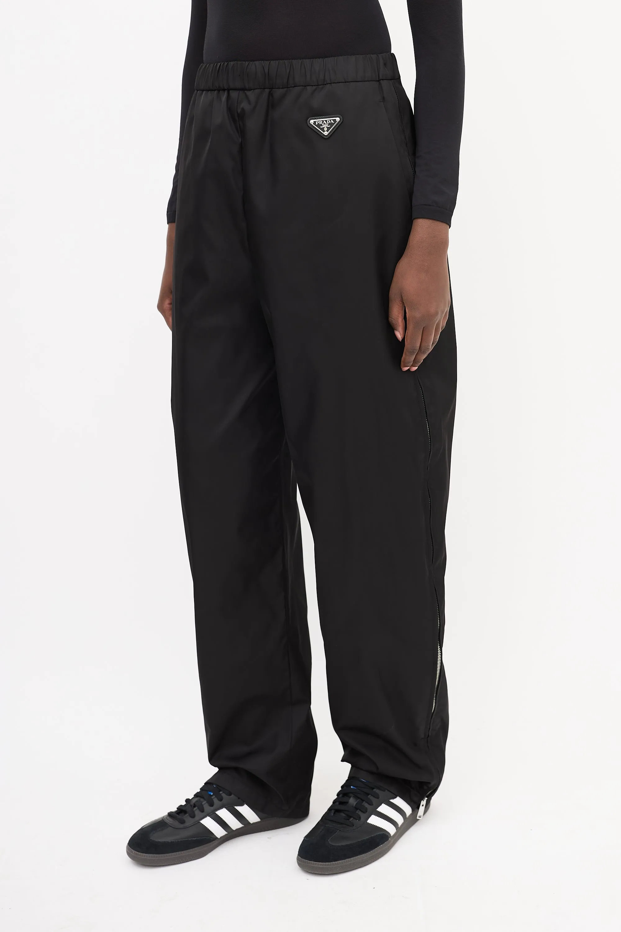 Black Nylon Triangle Logo Track Pant