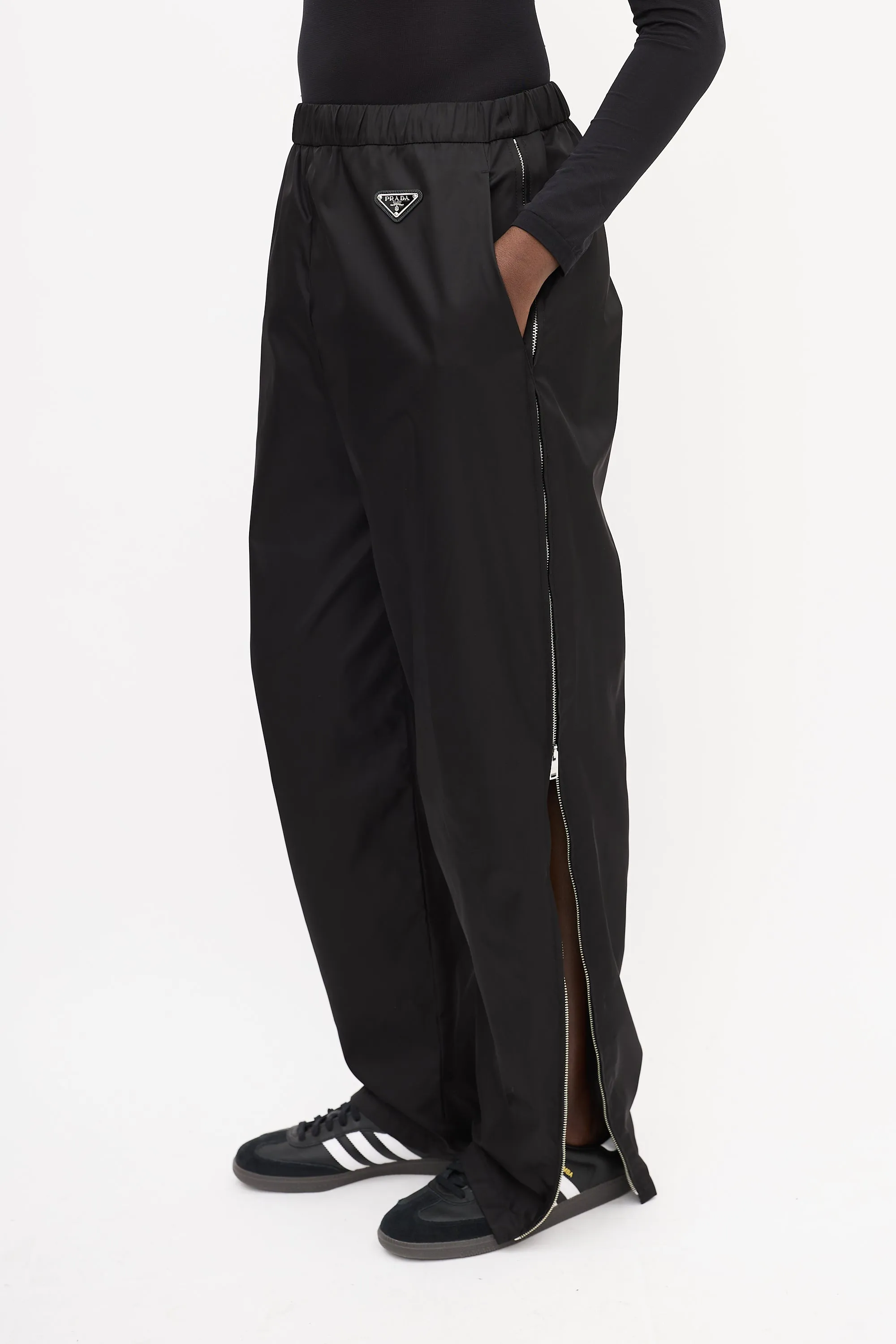 Black Nylon Triangle Logo Track Pant