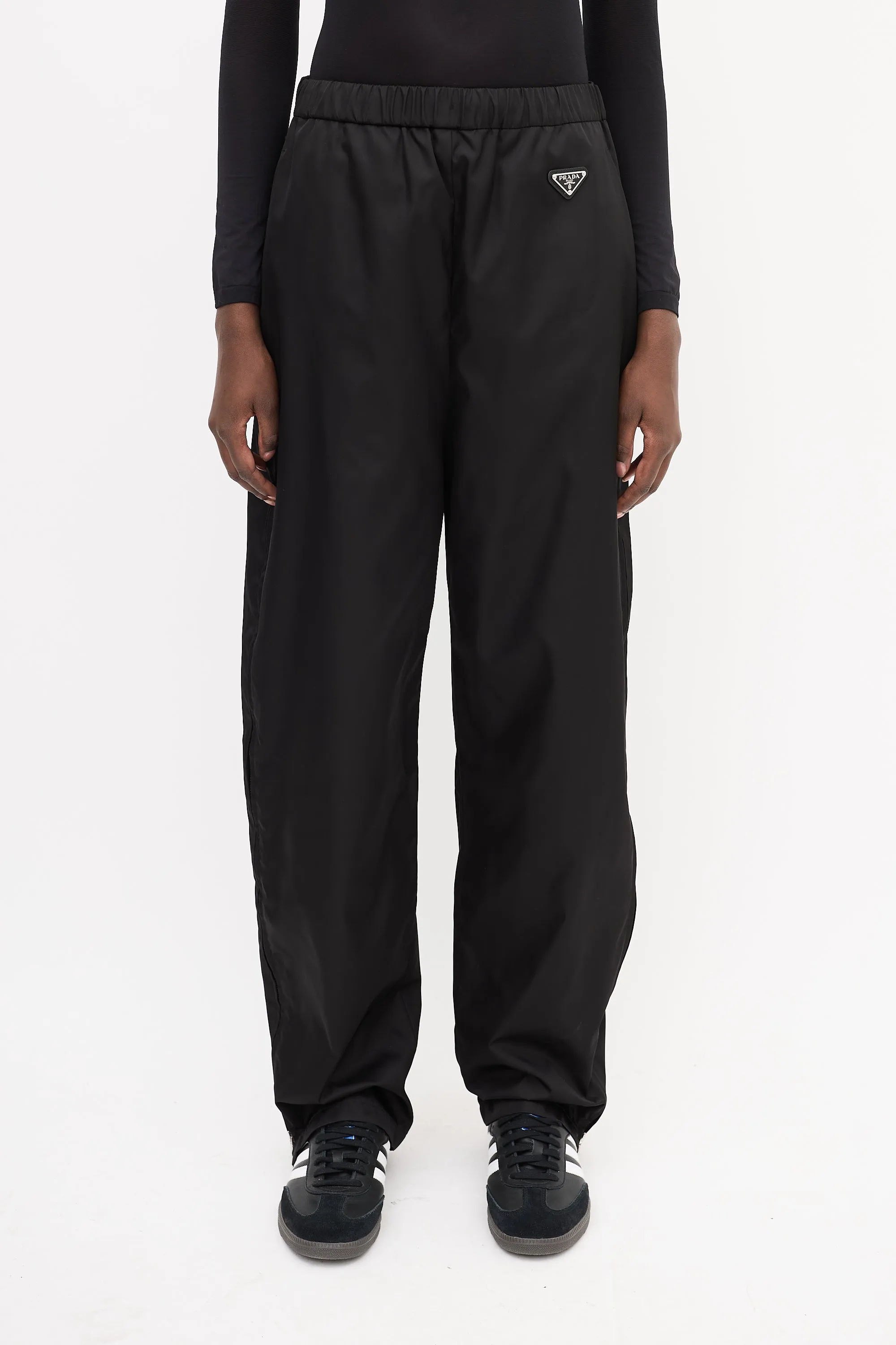 Black Nylon Triangle Logo Track Pant