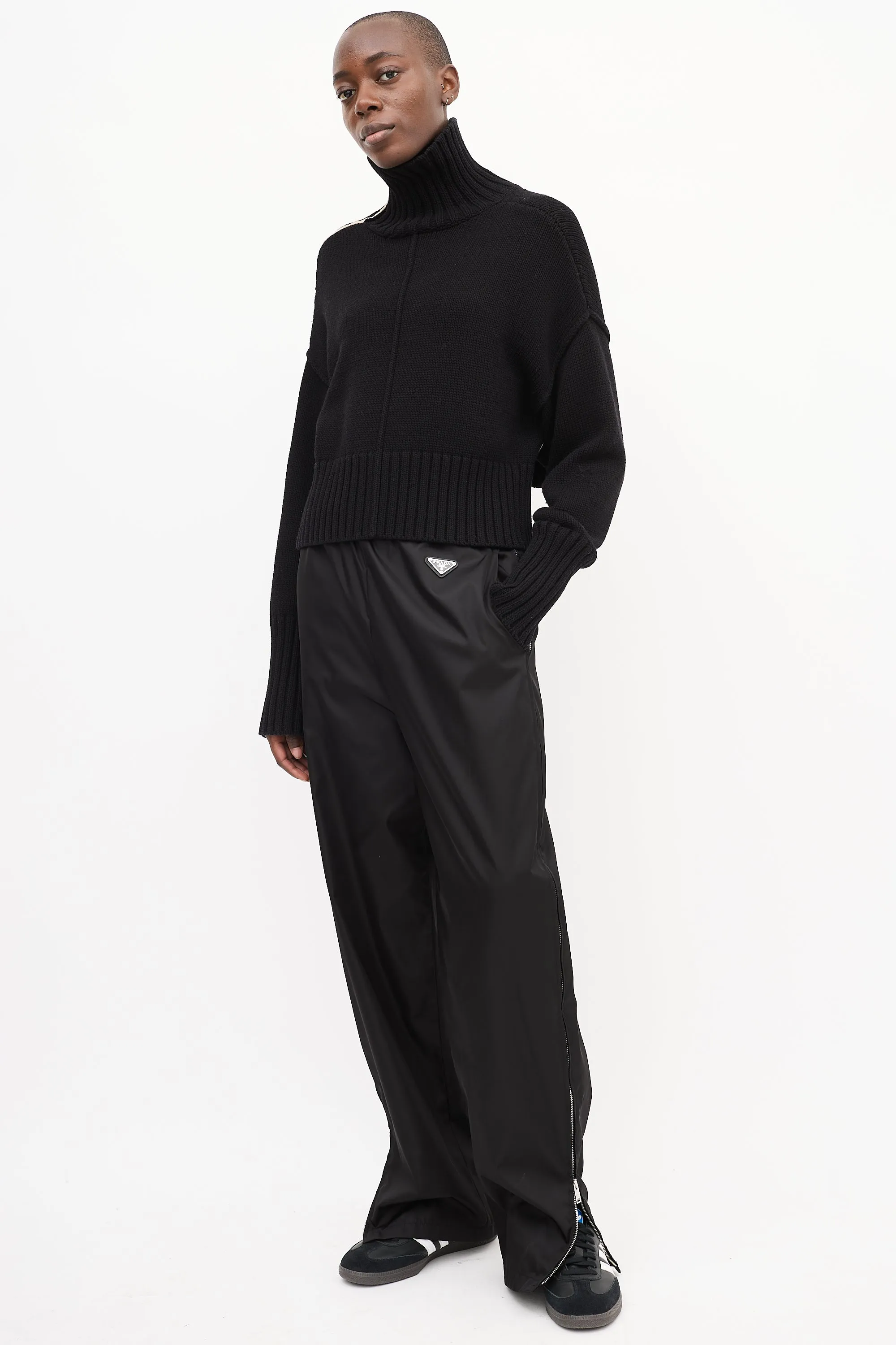 Black Nylon Triangle Logo Track Pant