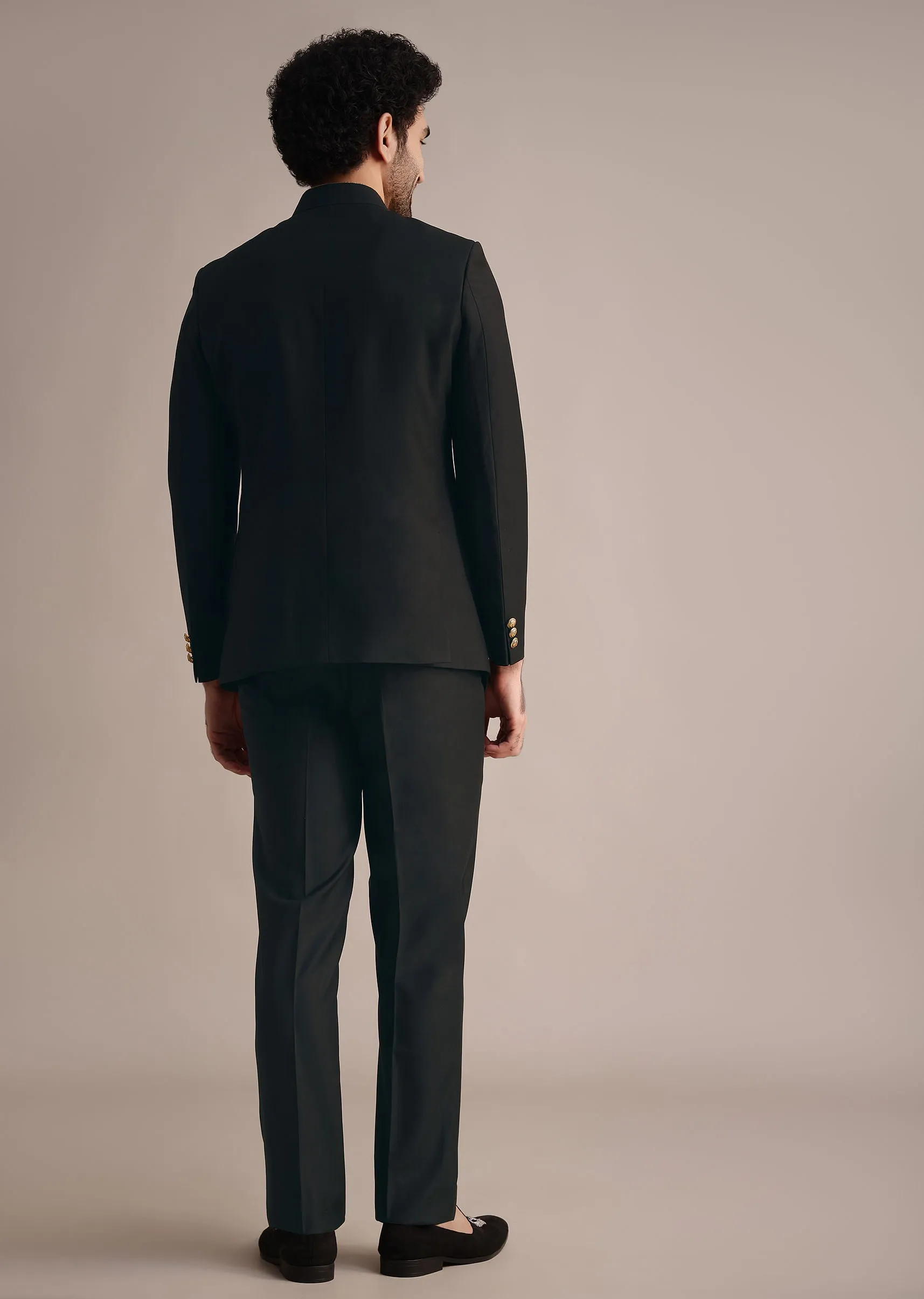 Black Rayon Jodhpuri Suit With Embroidered Collar