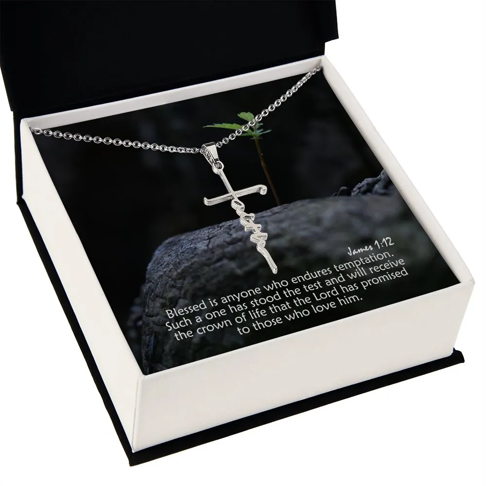 Blessed Is Anyone Who Endures Temptation - Faith Cross Necklace with Message Card - Gift for Her - Gift for Him