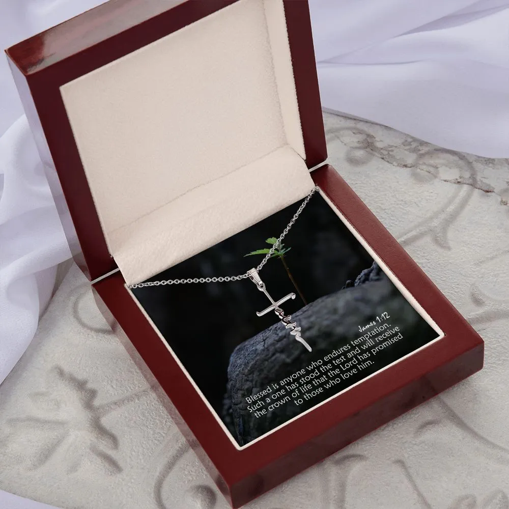 Blessed Is Anyone Who Endures Temptation - Faith Cross Necklace with Message Card - Gift for Her - Gift for Him