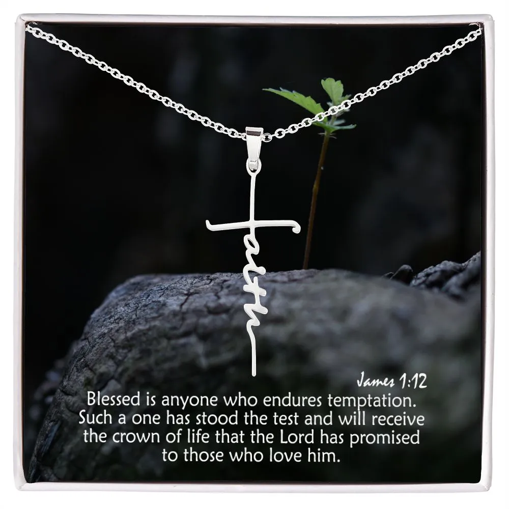 Blessed Is Anyone Who Endures Temptation - Faith Cross Necklace with Message Card - Gift for Her - Gift for Him