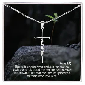 Blessed Is Anyone Who Endures Temptation - Faith Cross Necklace with Message Card - Gift for Her - Gift for Him