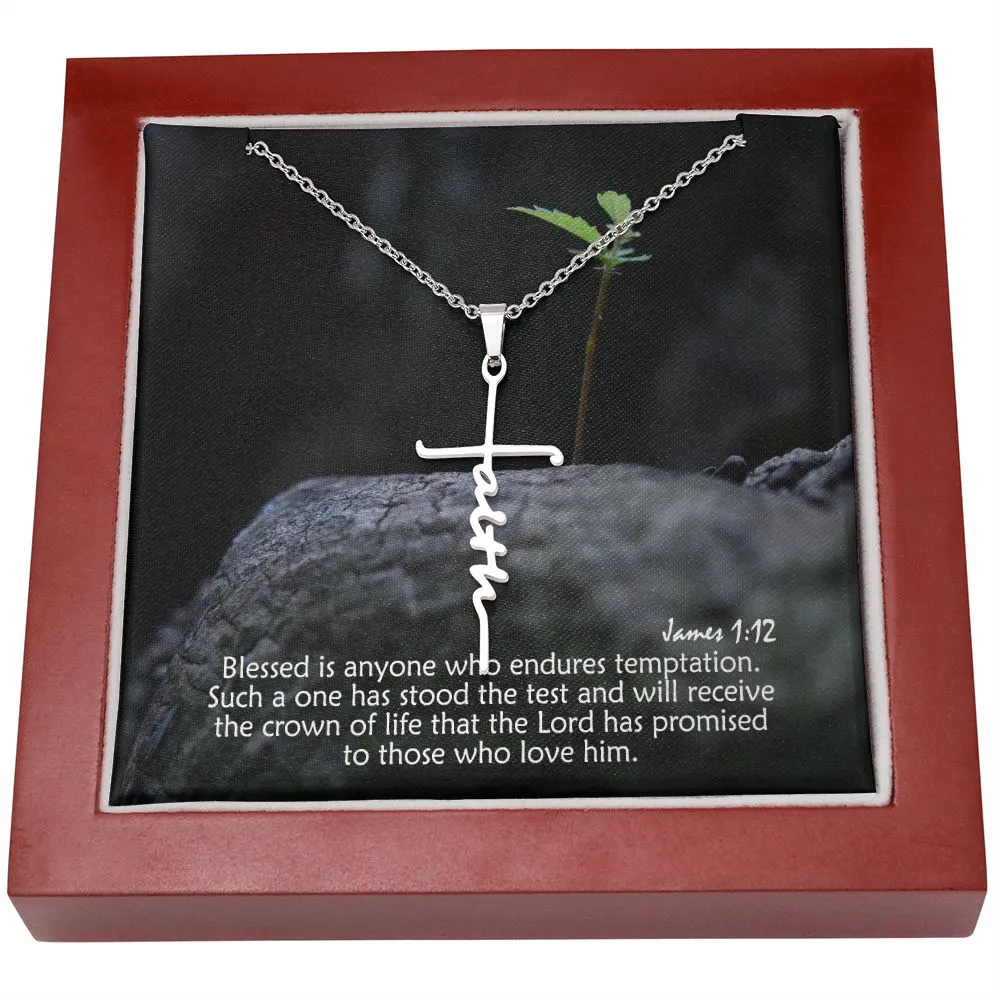 Blessed Is Anyone Who Endures Temptation - Faith Cross Necklace with Message Card - Gift for Her - Gift for Him