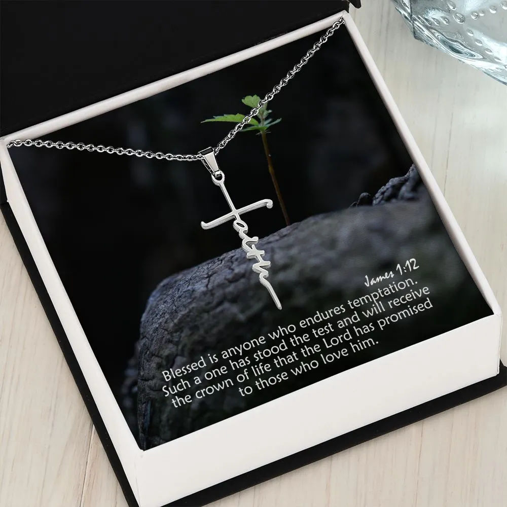 Blessed Is Anyone Who Endures Temptation - Faith Cross Necklace with Message Card - Gift for Her - Gift for Him
