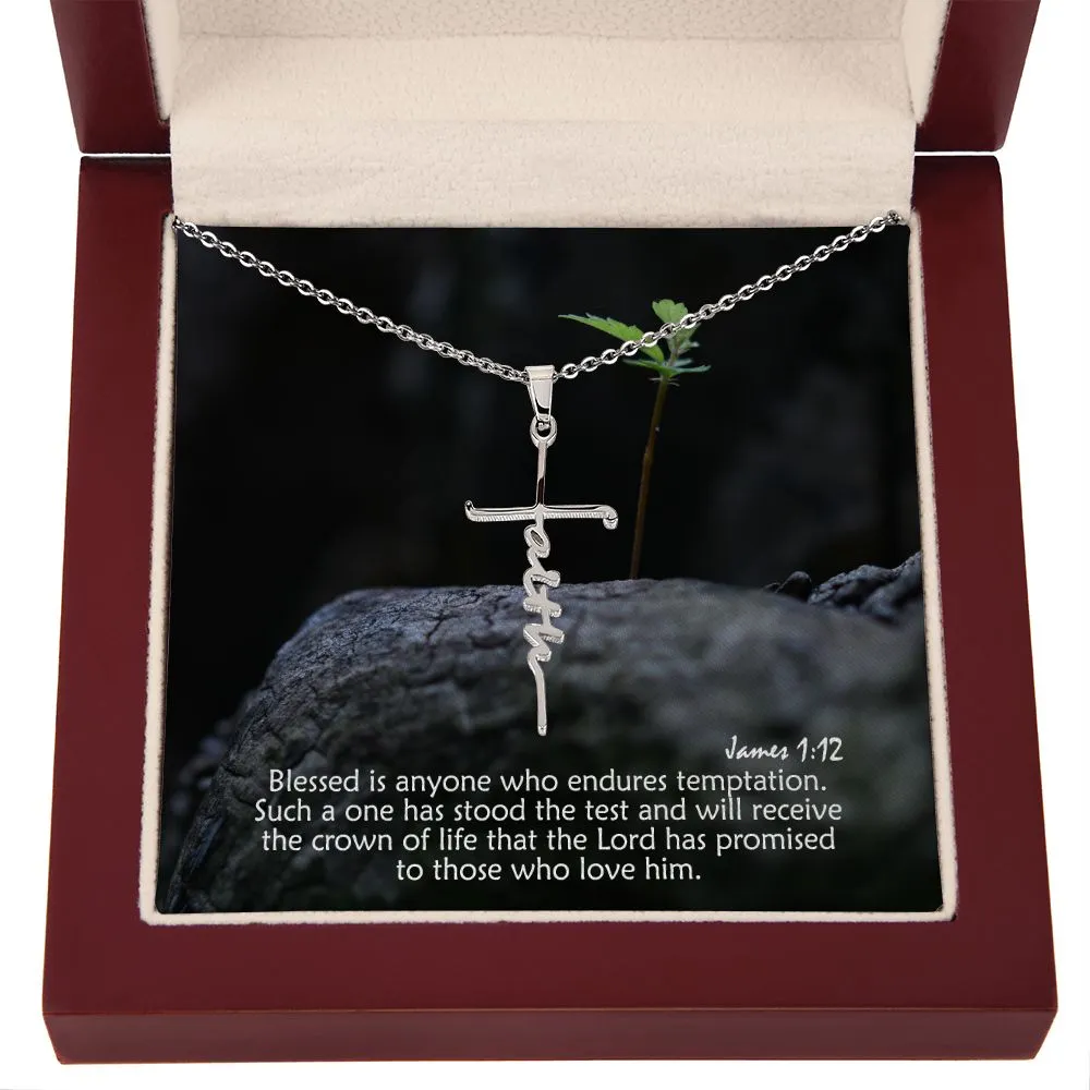 Blessed Is Anyone Who Endures Temptation - Faith Cross Necklace with Message Card - Gift for Her - Gift for Him