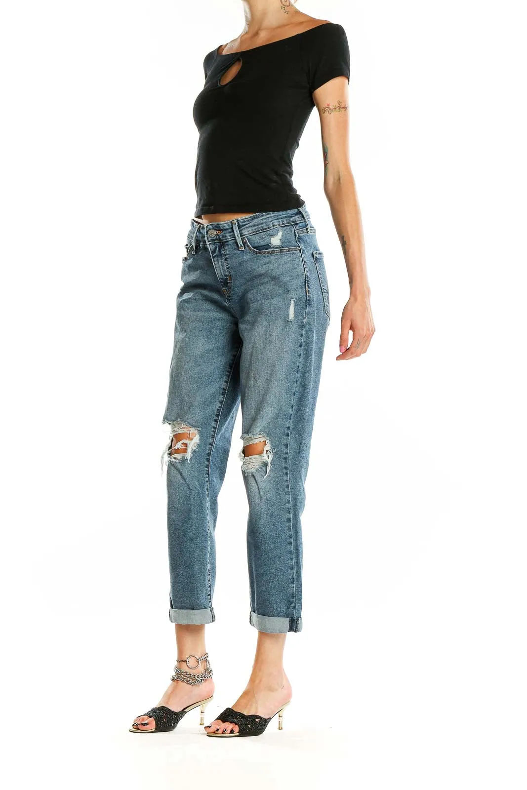 Blue Distressed Boyfriend Jeans