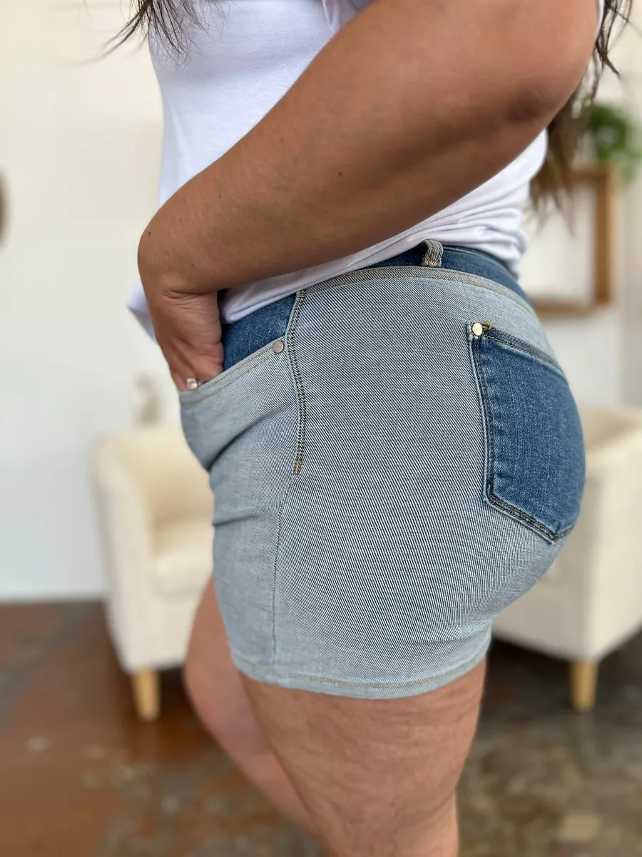 Color Block Denim Shorts by Judy Blue