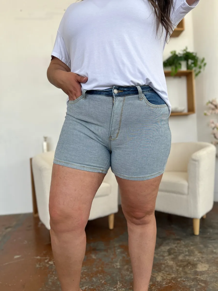 Color Block Denim Shorts by Judy Blue