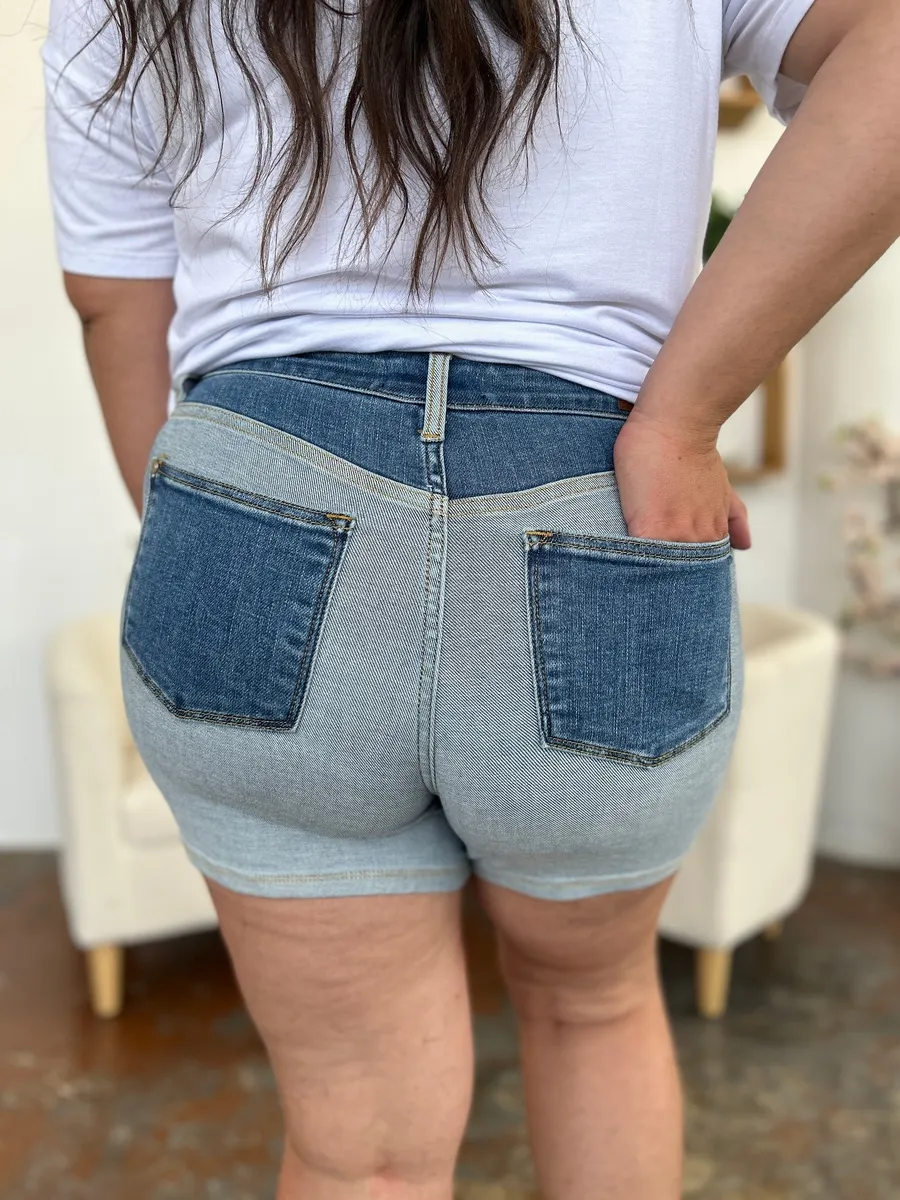 Color Block Denim Shorts by Judy Blue