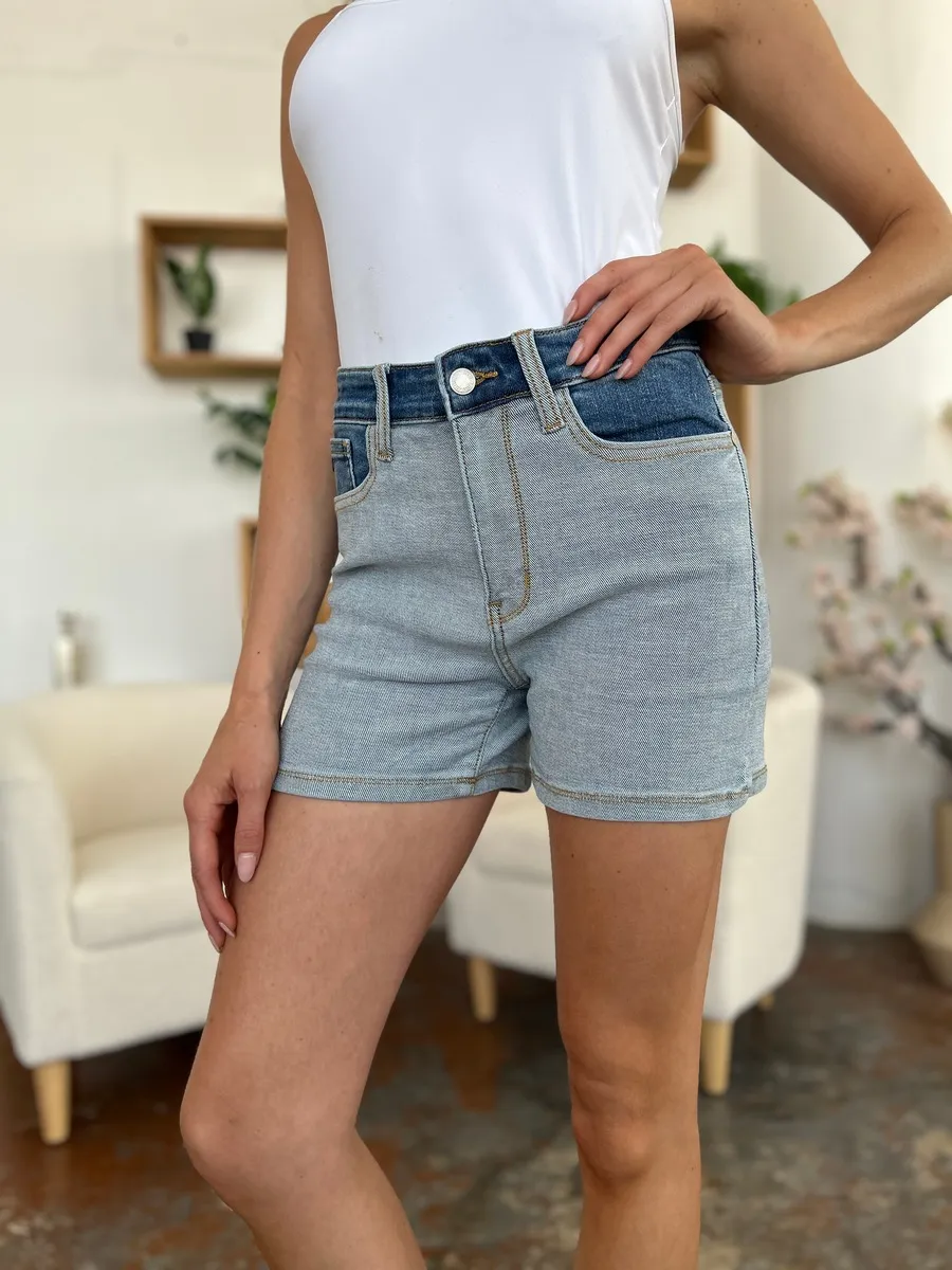 Color Block Denim Shorts by Judy Blue
