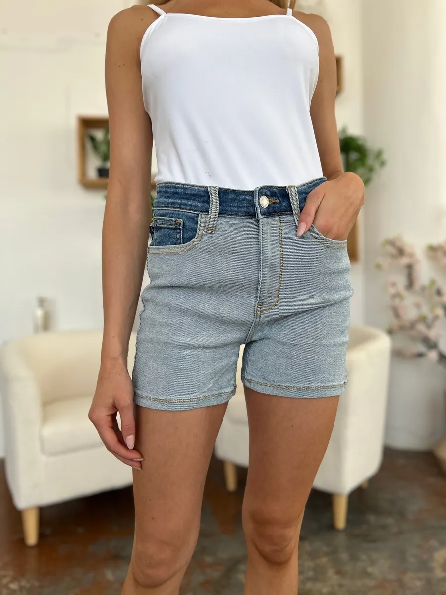 Color Block Denim Shorts by Judy Blue