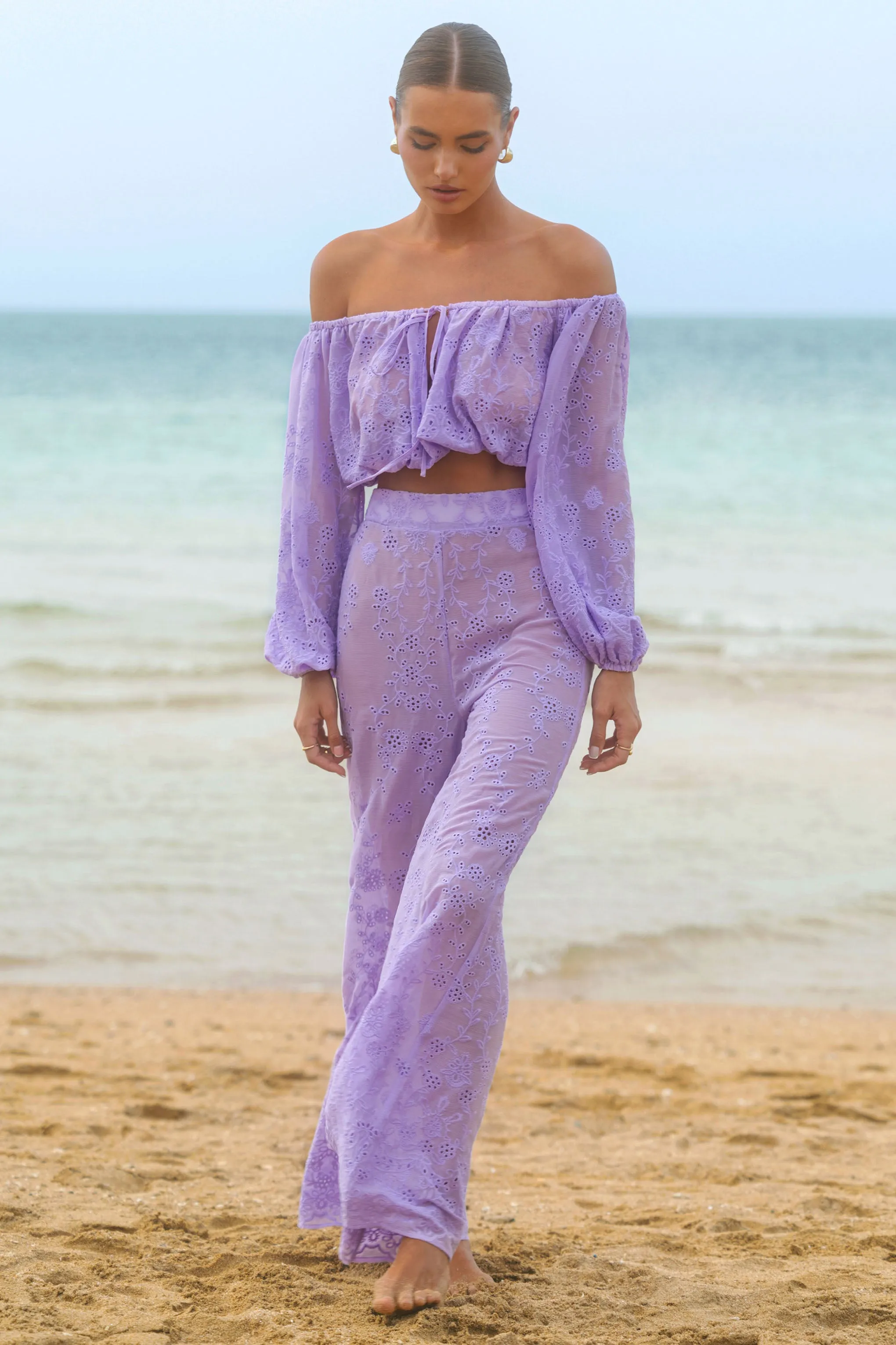 Fantini | Lilac Broidery Wide-Leg Trousers
