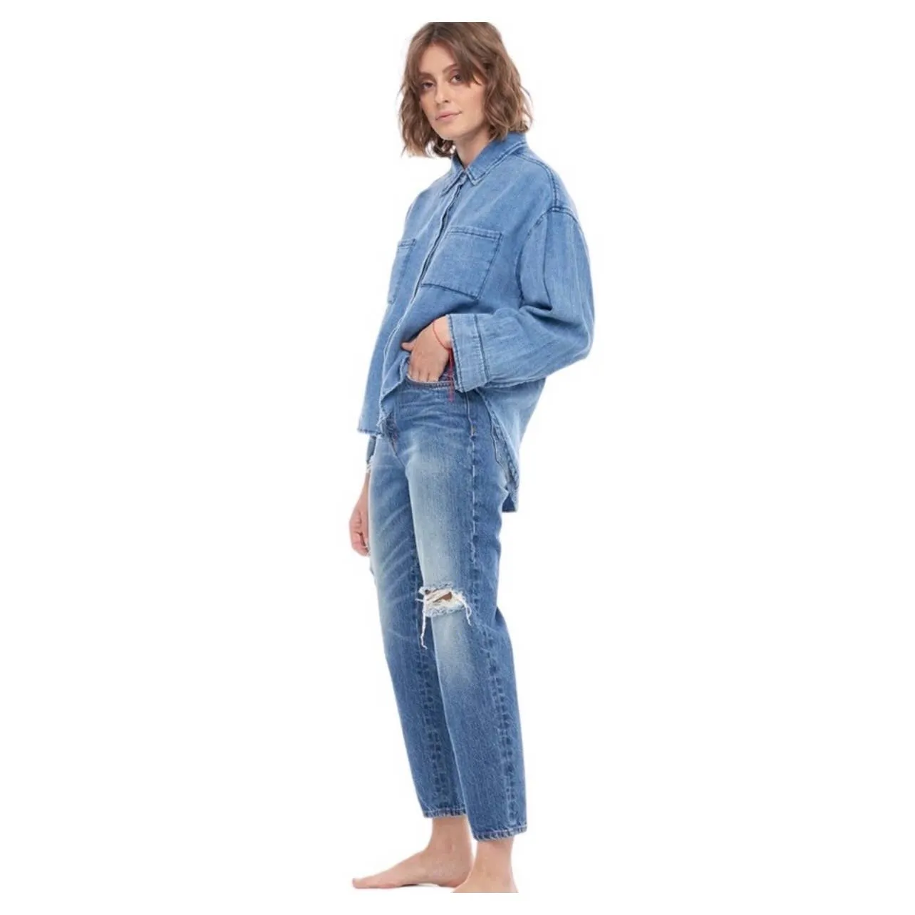 Free People x Sandrine Rose Distressed Straight Jeans Indigo Size 29