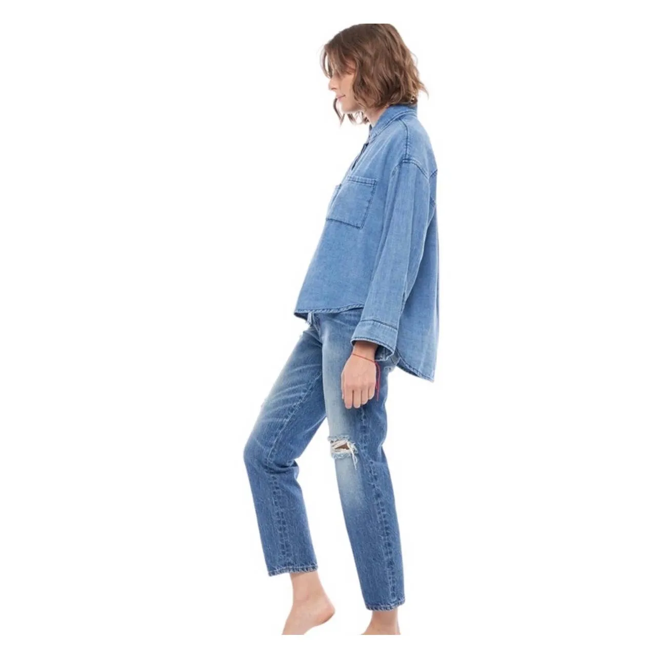 Free People x Sandrine Rose Distressed Straight Jeans Indigo Size 29