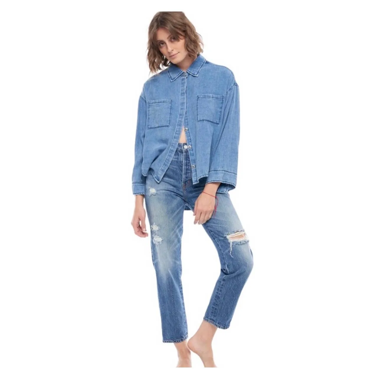 Free People x Sandrine Rose Distressed Straight Jeans Indigo Size 29