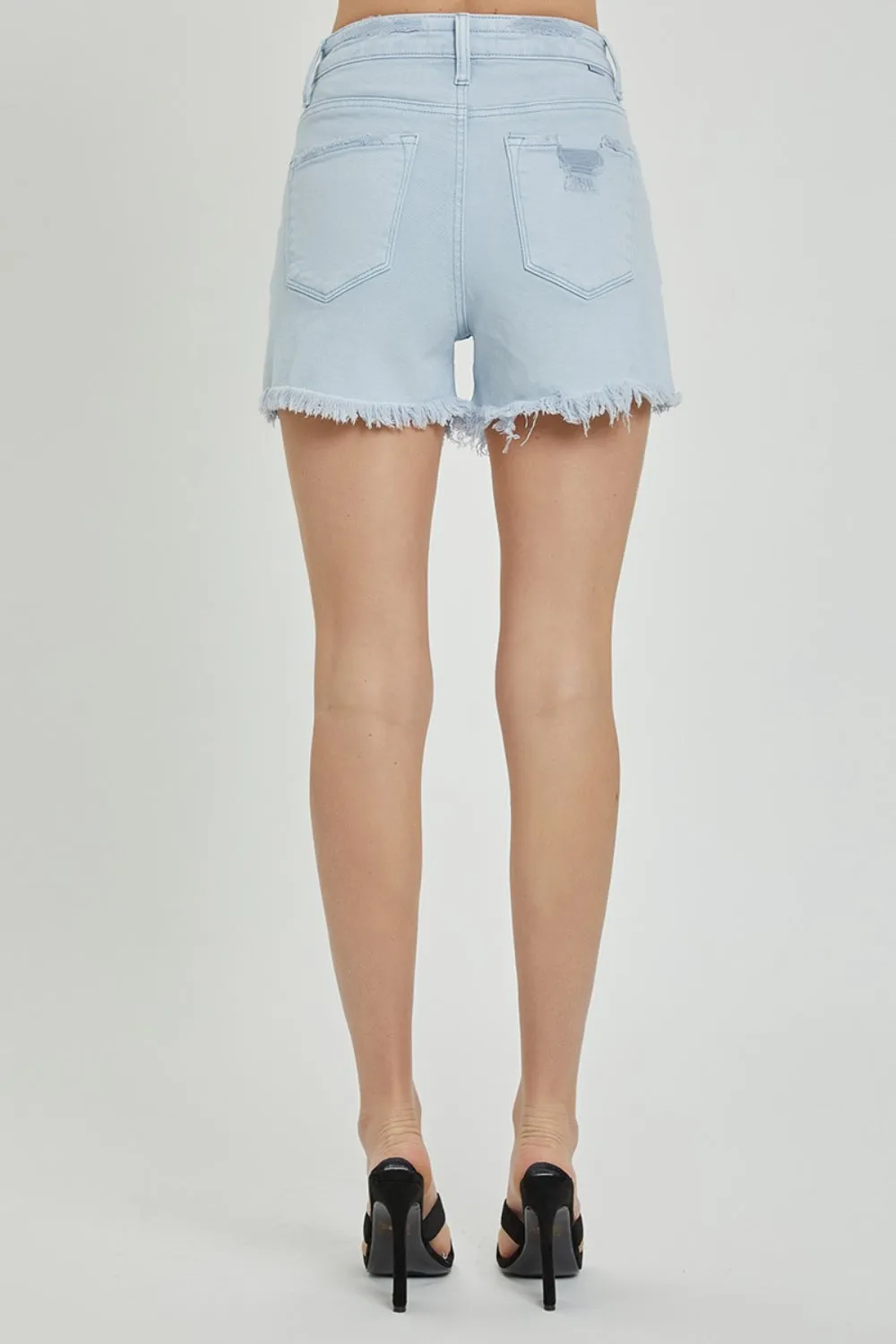 High Rise Distressed Detail Denim Shorts by Risen
