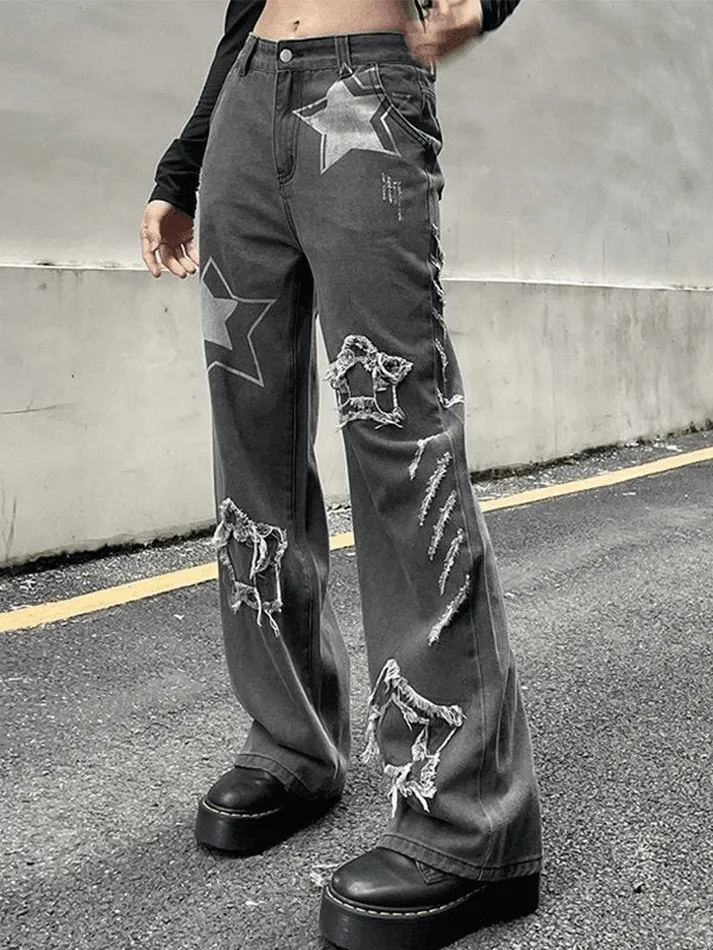 Jean boyfriend déchiré Vintage Star Patch