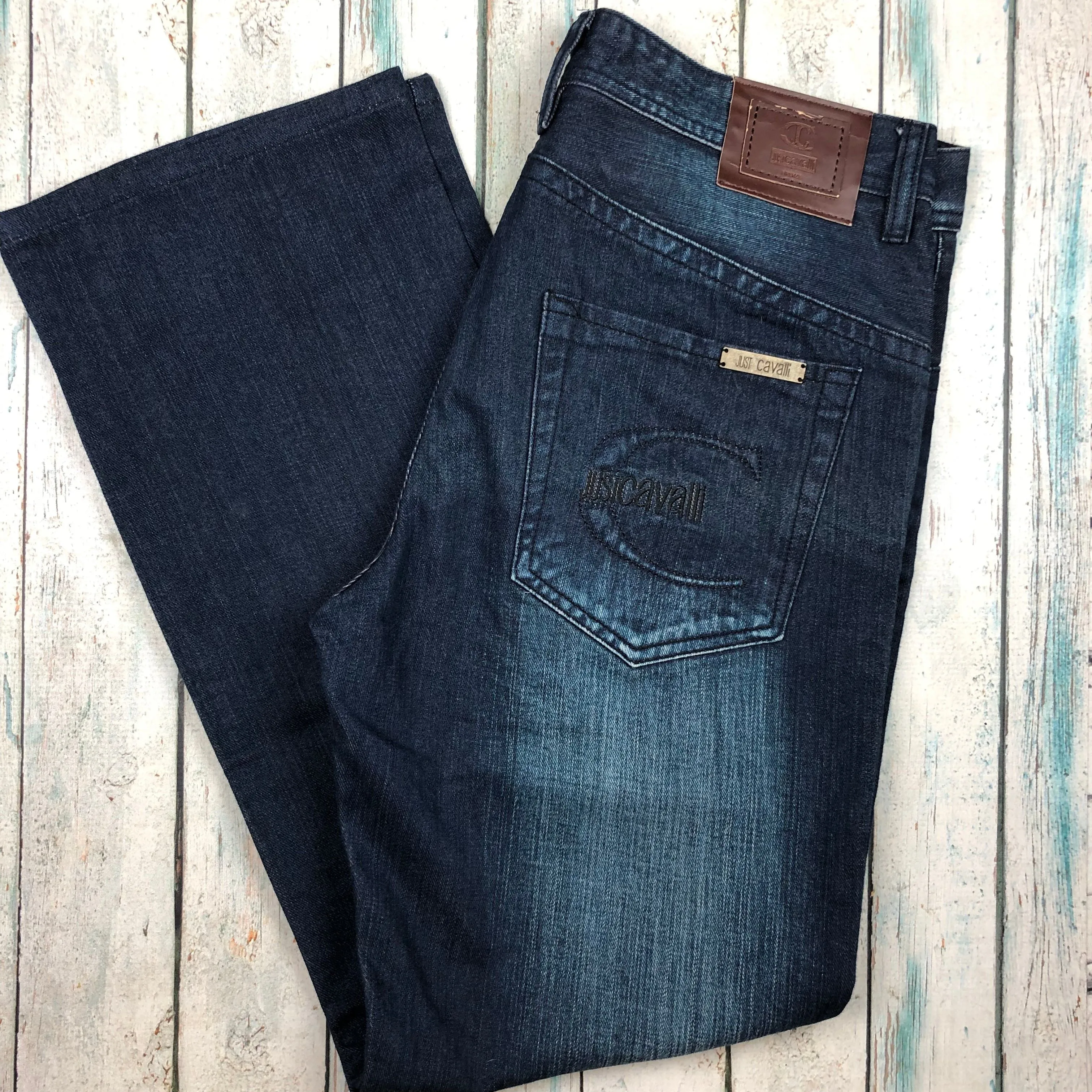 Just Cavalli Italian Dark Wash Distressed Jeans - Size 33