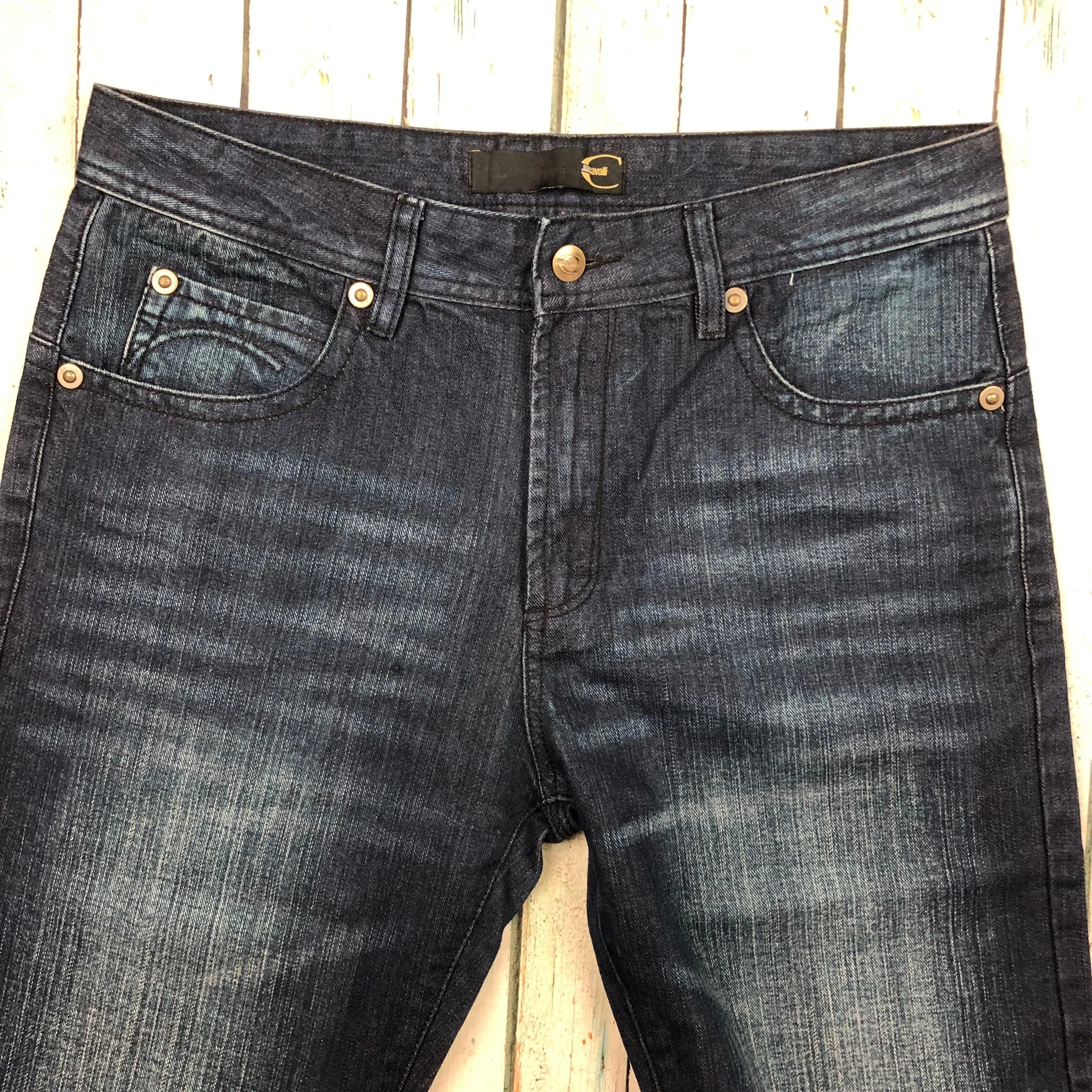 Just Cavalli Italian Dark Wash Distressed Jeans - Size 33