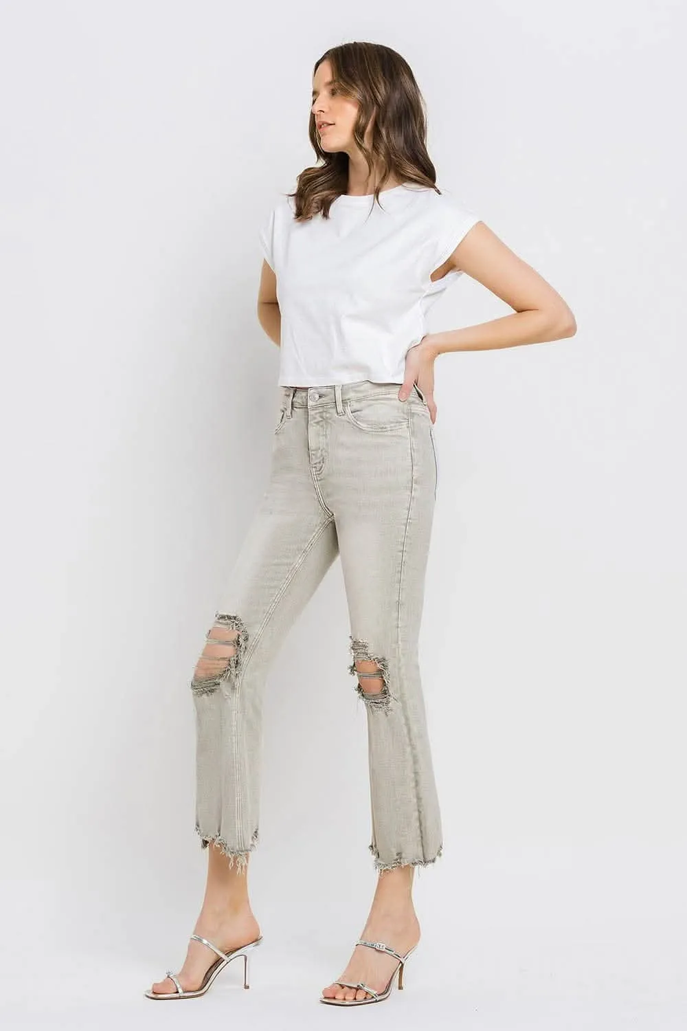 Lovervet Distressed Raw Hem Cropped Flare Jeans