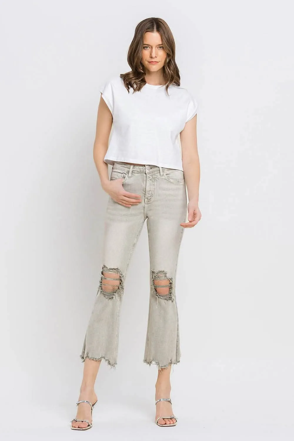 Lovervet Distressed Raw Hem Cropped Flare Jeans
