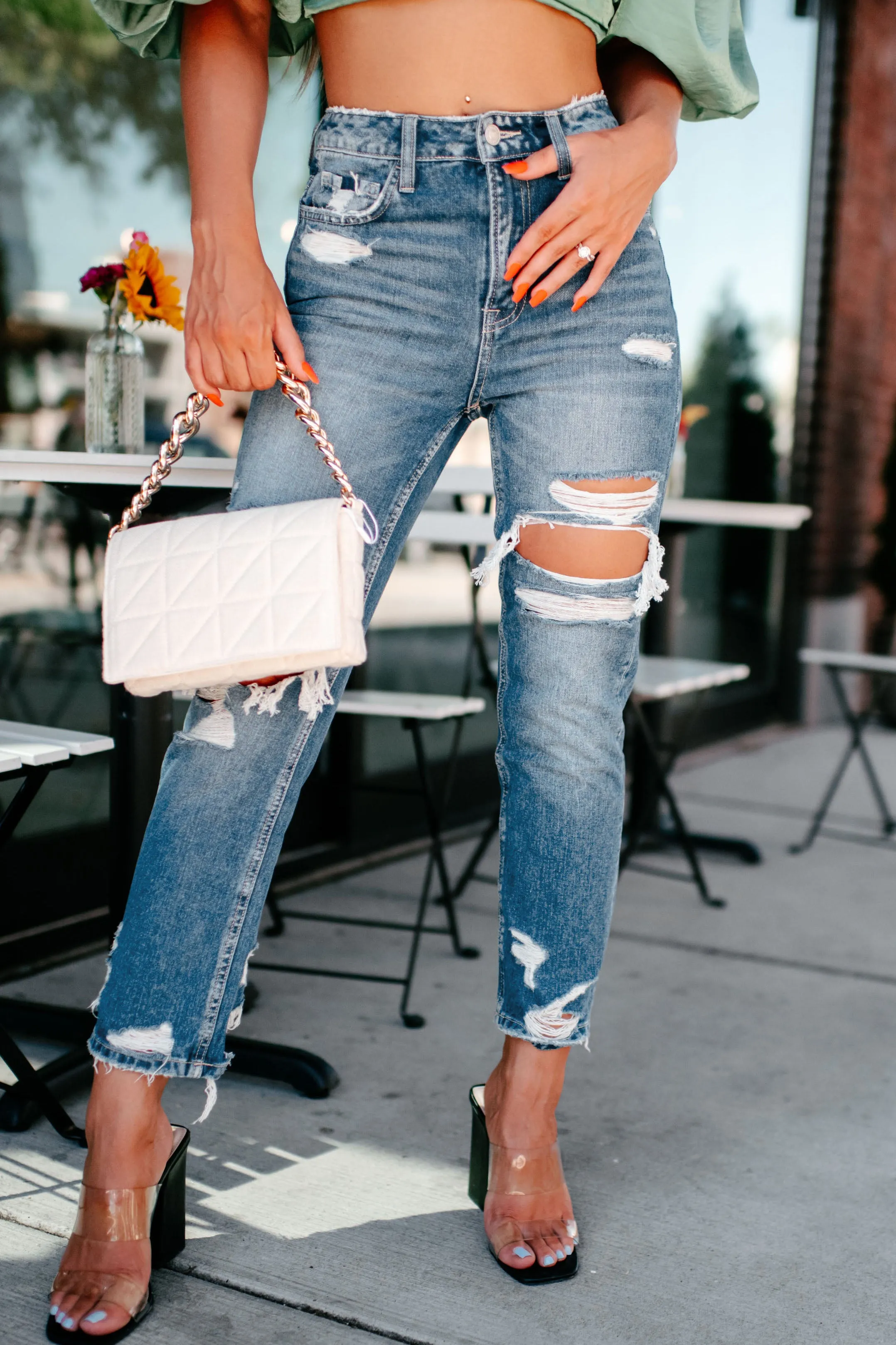 Lucid Dreams High Rise Flying Monkey Distressed Cropped Straight Leg Jeans (Dark)