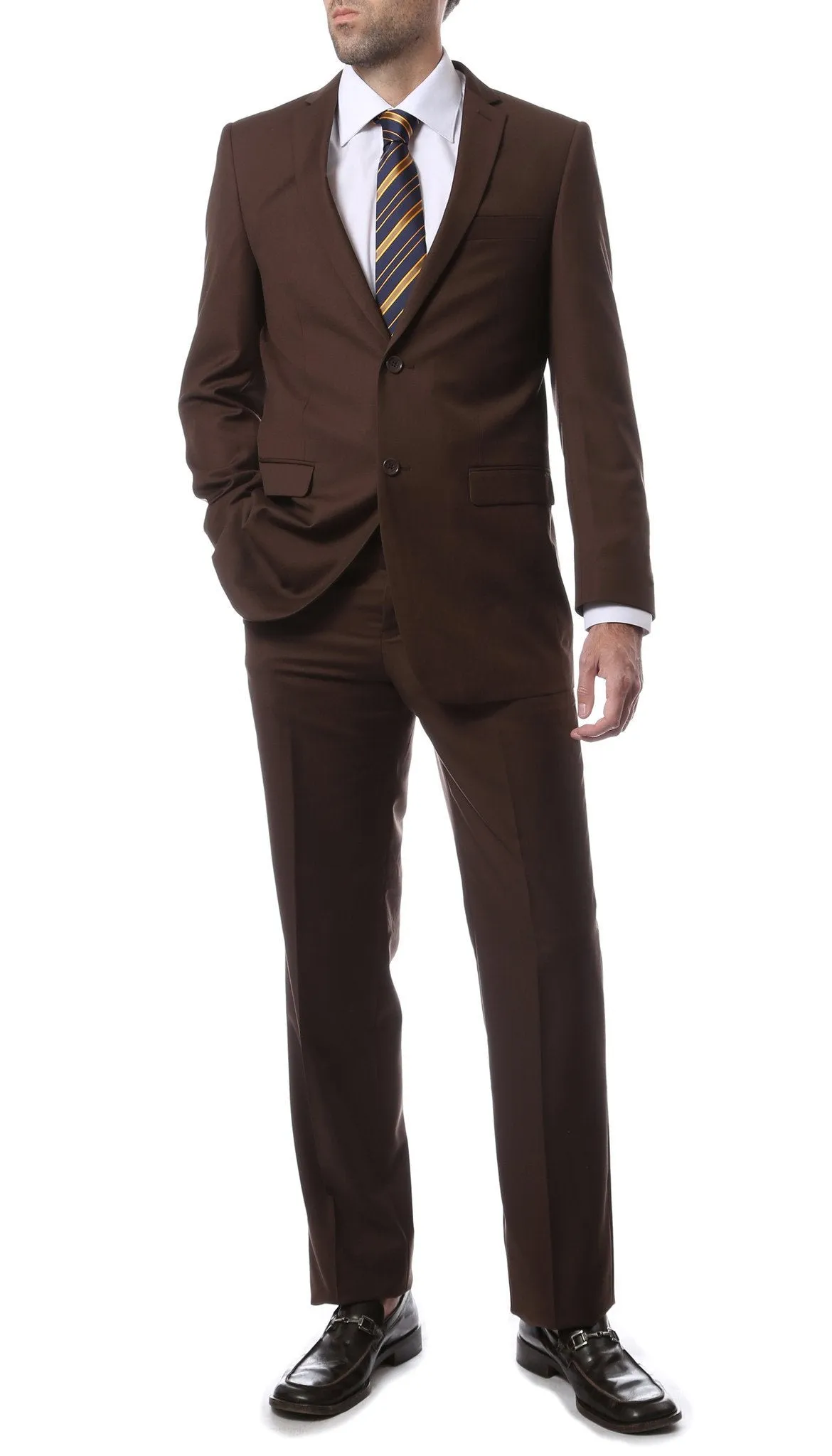 Mens 2 Button Brown Regular Fit Suit