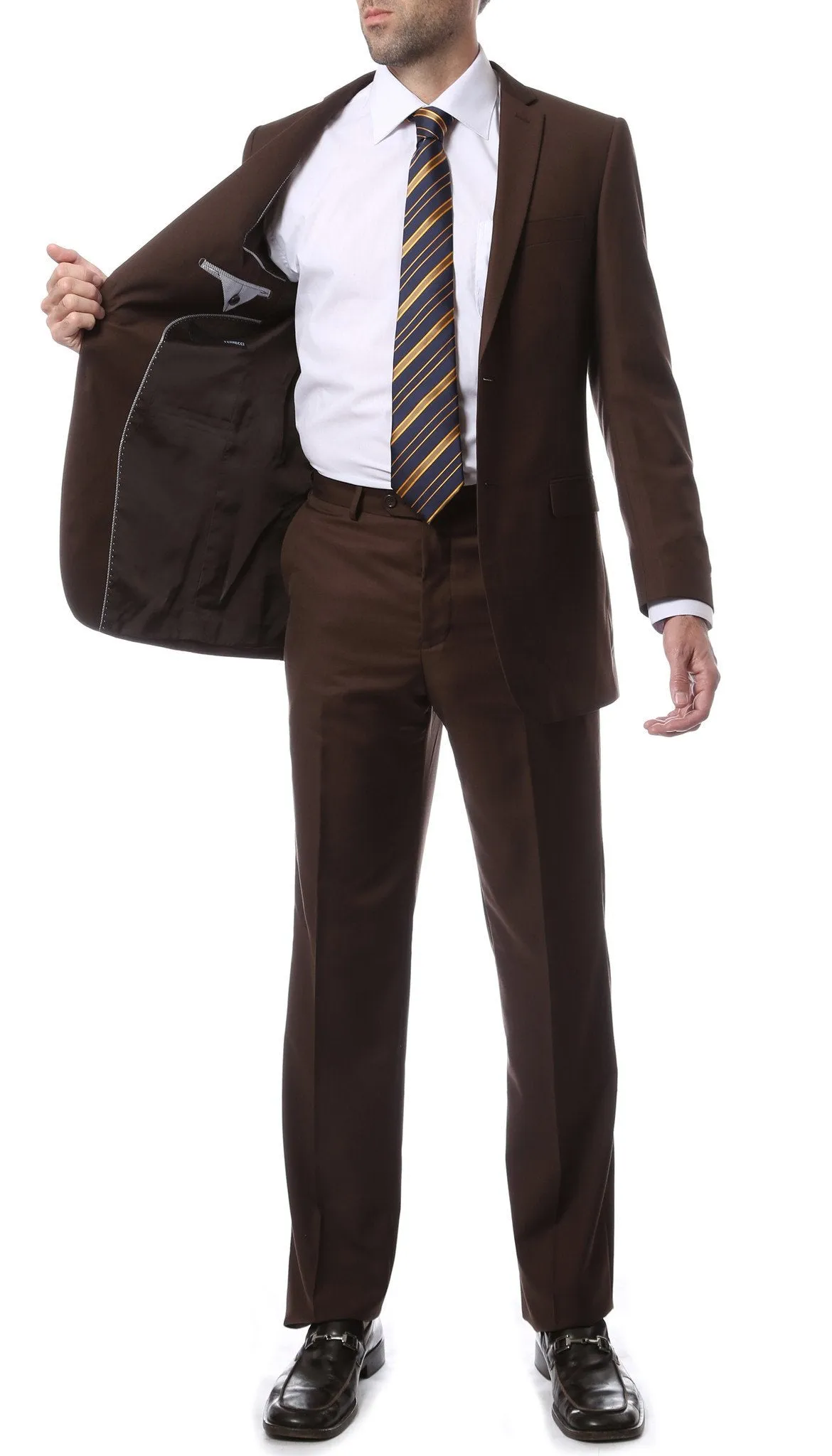 Mens 2 Button Brown Regular Fit Suit