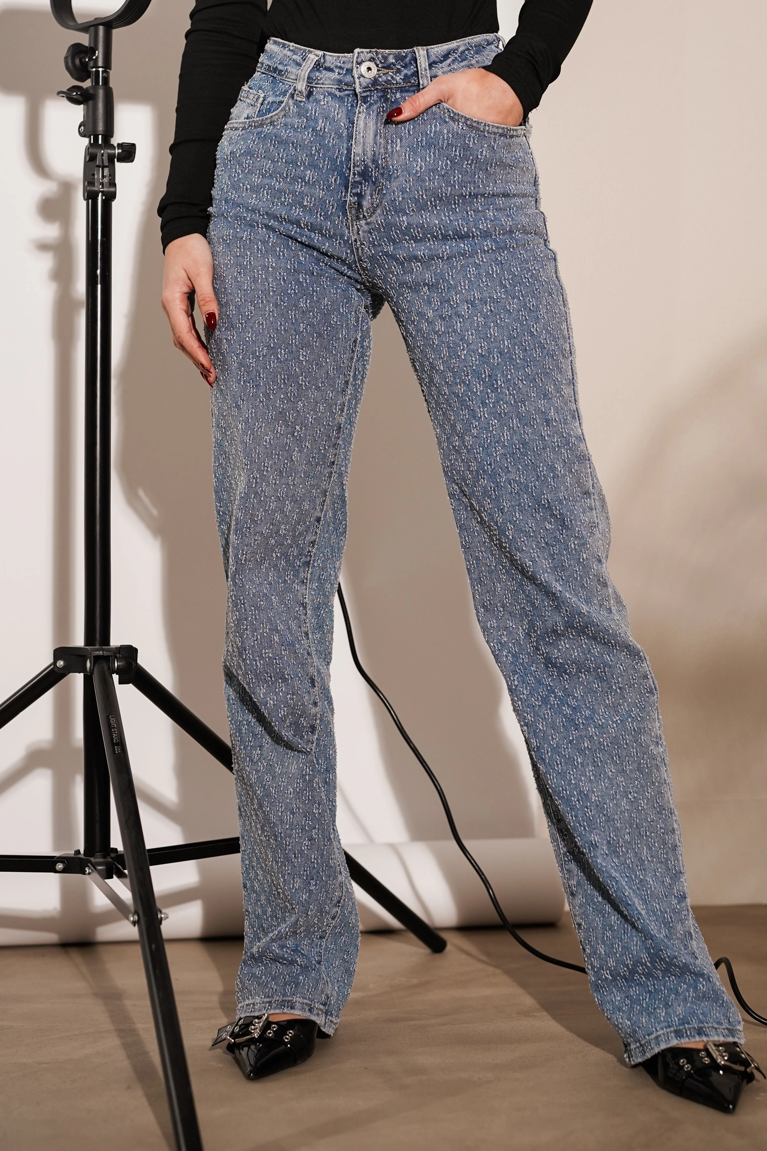 Straight leg jeans met print blauw - Ayla