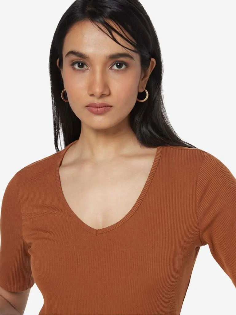 Wardrobe Tan Nexa Ribbed Top