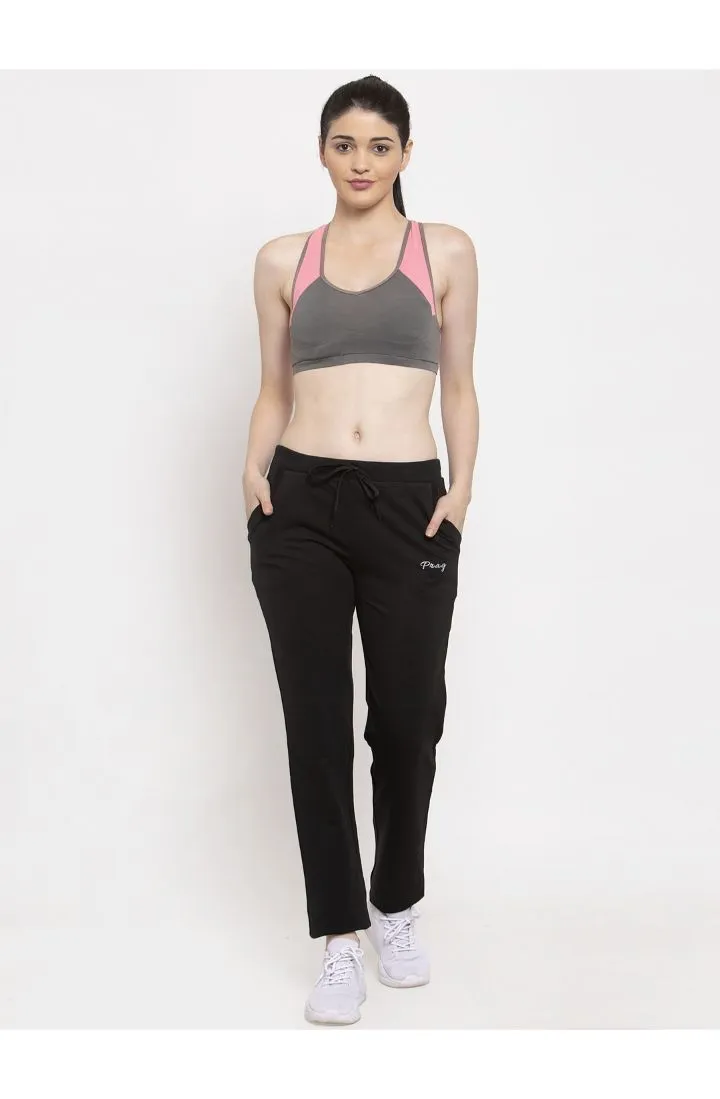 Women Black Solid Cotton Track Pant