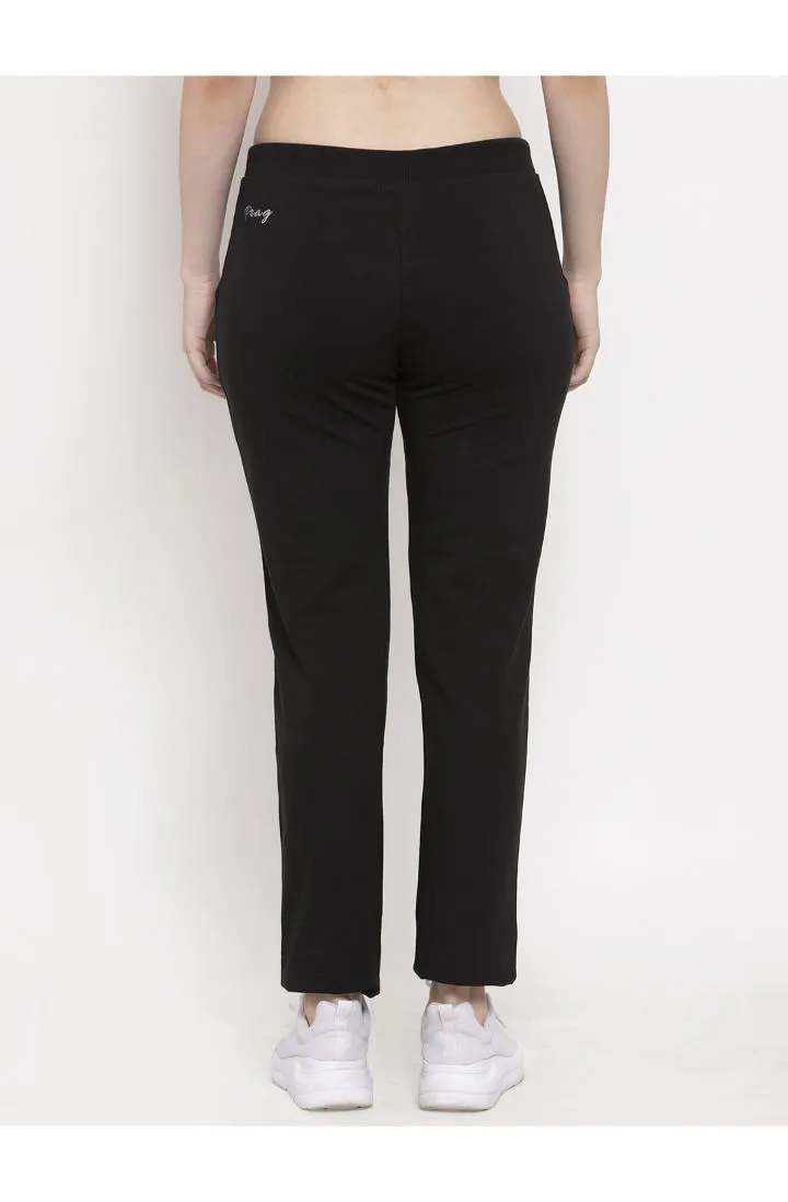 Women Black Solid Cotton Track Pant