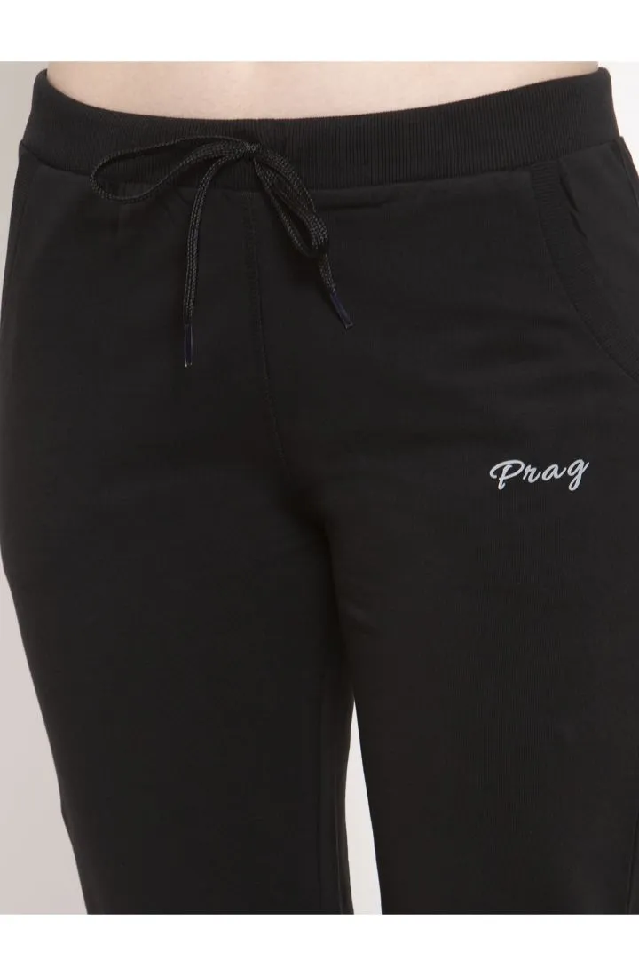 Women Black Solid Cotton Track Pant