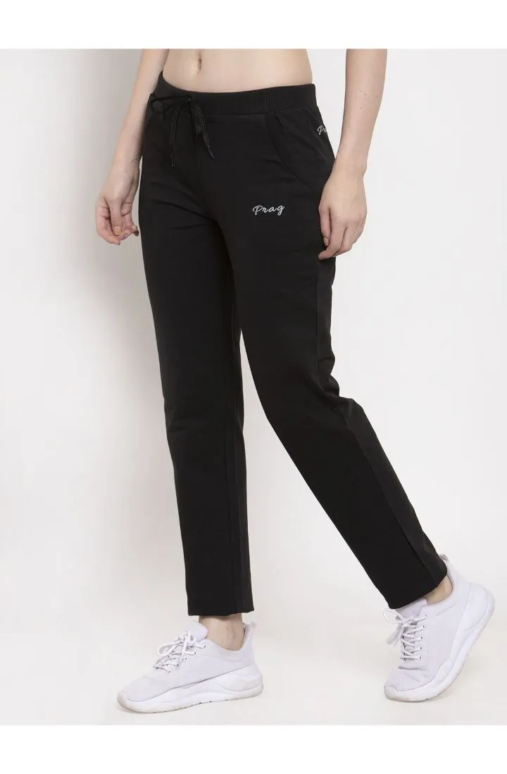 Women Black Solid Cotton Track Pant