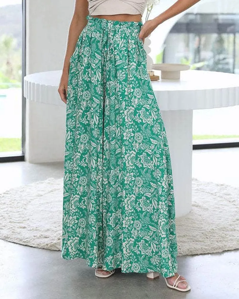 Women's Wide-Leg Floral Casual Trousers