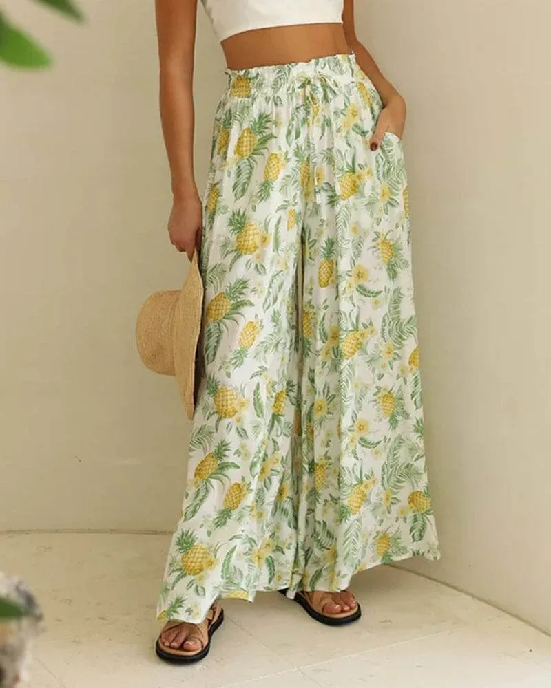 Women's Wide-Leg Floral Casual Trousers