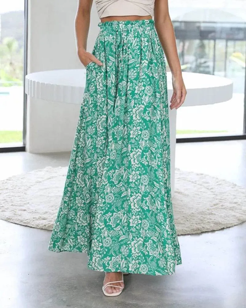 Women's Wide-Leg Floral Casual Trousers