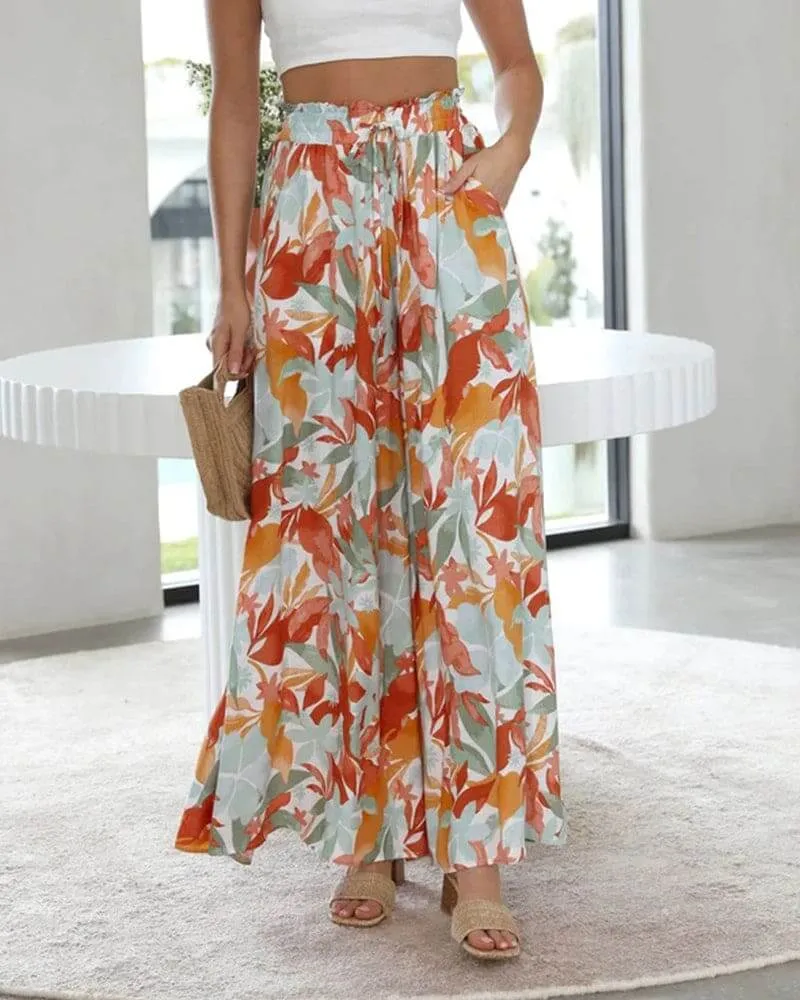 Women's Wide-Leg Floral Casual Trousers