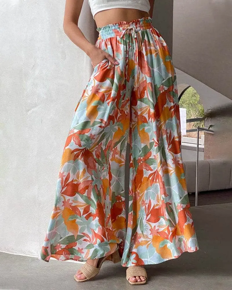 Women's Wide-Leg Floral Casual Trousers