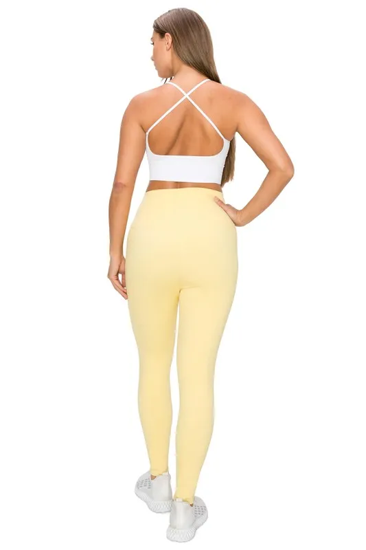 Yellow High Waisted 7/8 Leggings W Pockets
